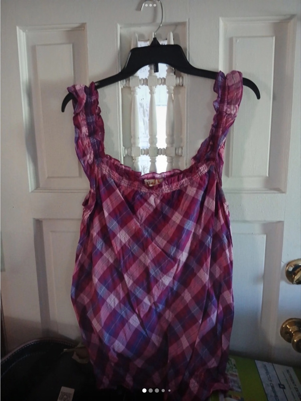 OP Pink and Purple Plaid Ruffle Strap Tank Top